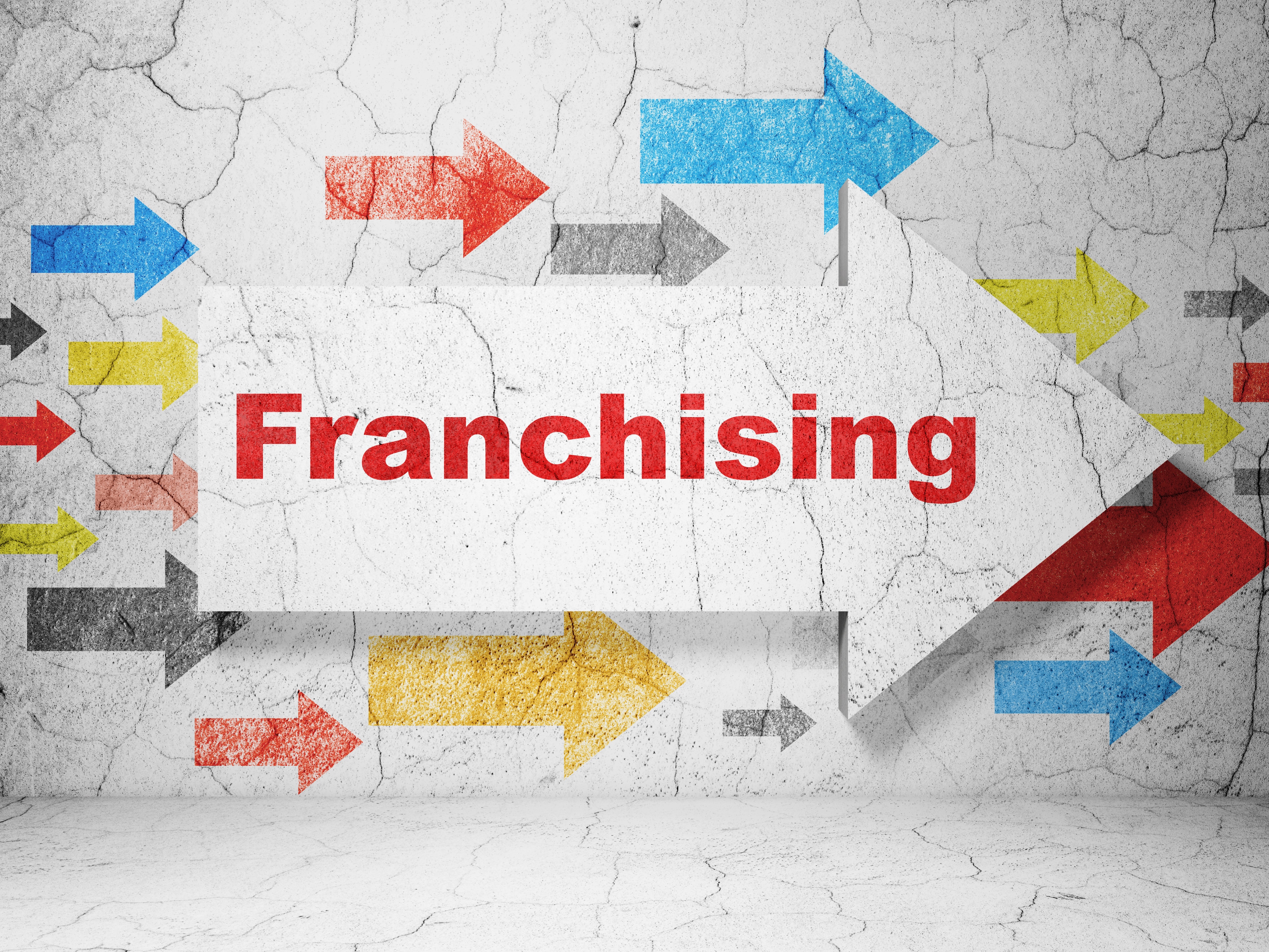 graphic of Franchising word surrounded by multicolored right arrows
