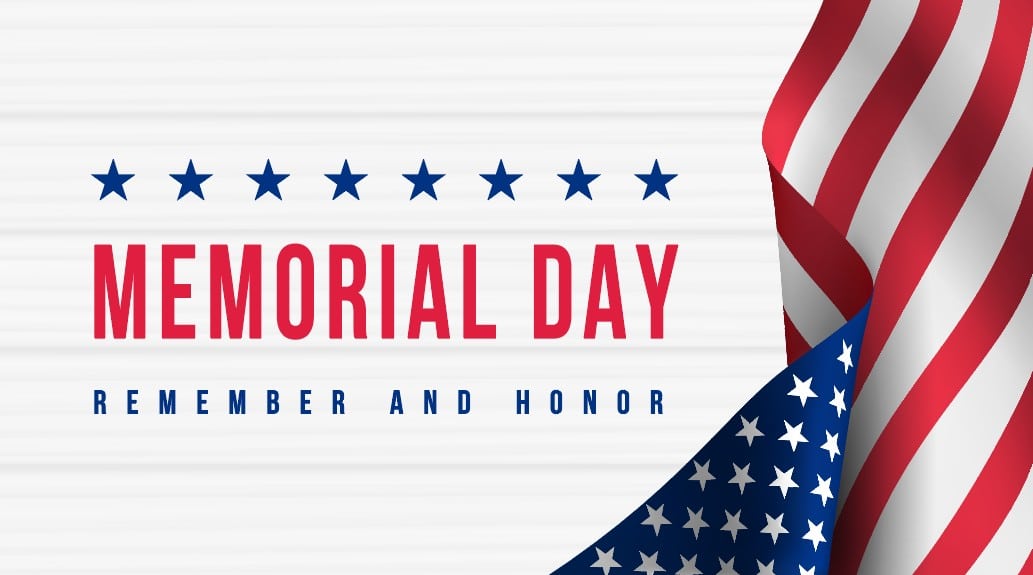 graphic of the American flag with Memorial Day: Remember and Honor text