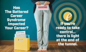 photo of woman with a box of paperwork and a layoff notice