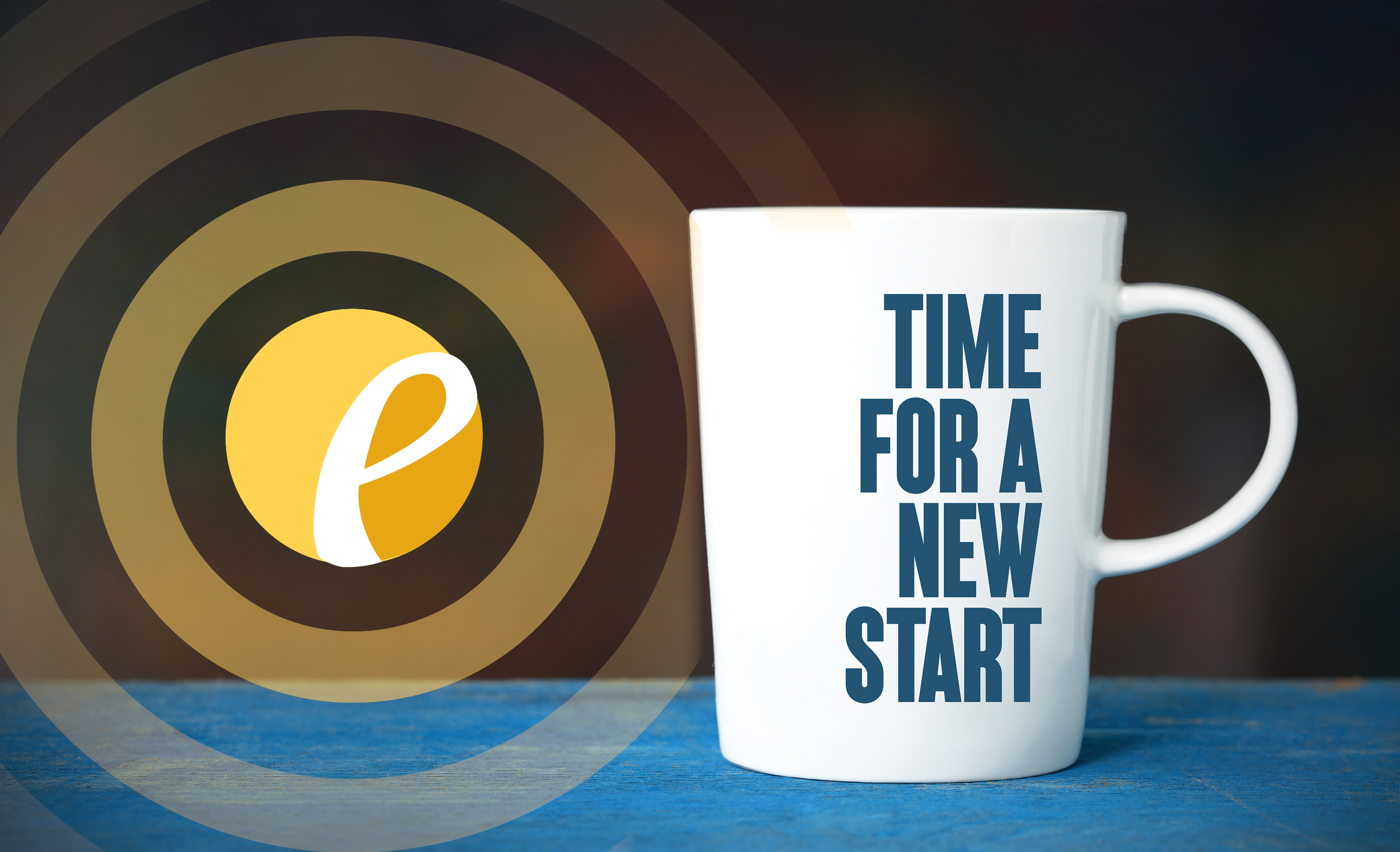 graphic of coffee cup with Time for a New Start text