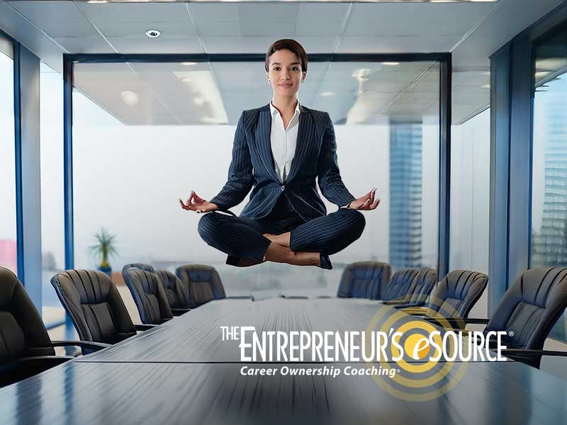 women floating over conference table