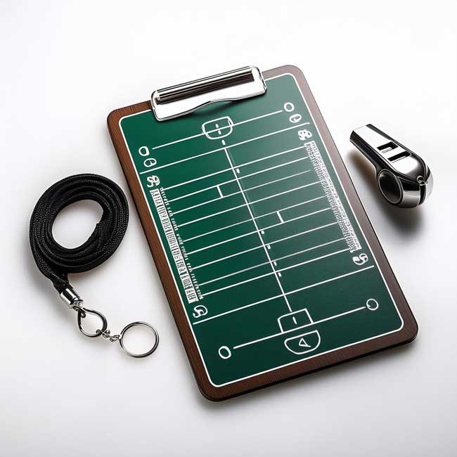 clipboard and whistle