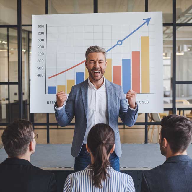 businessman in front of chart