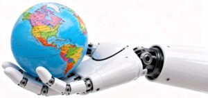 robotic arm holding globe