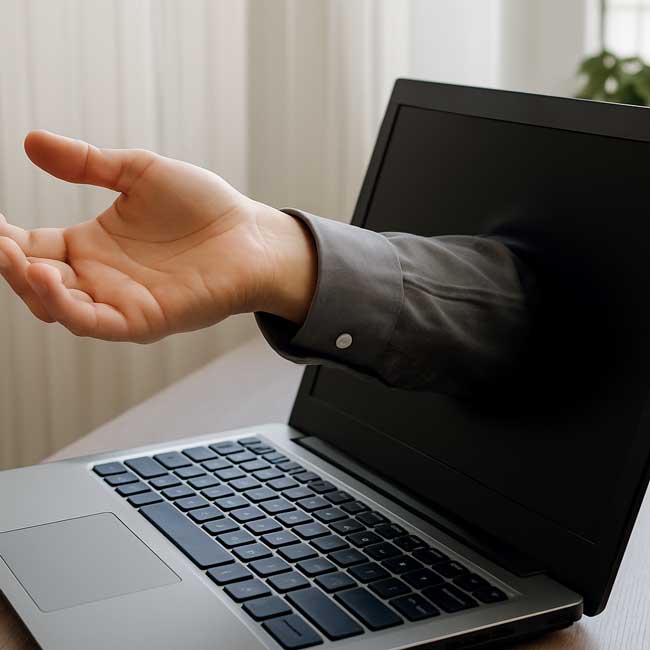 arm coming out of computer screen