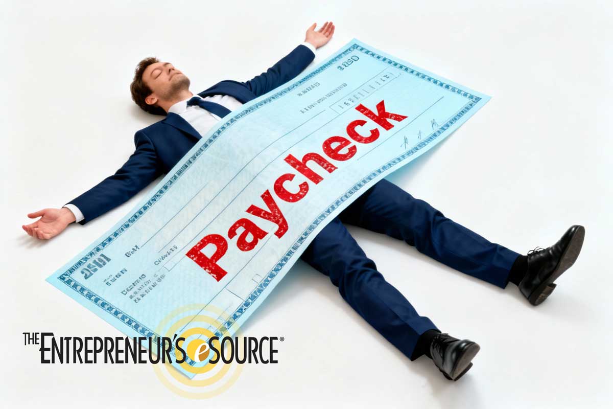 man trapped under paycheck