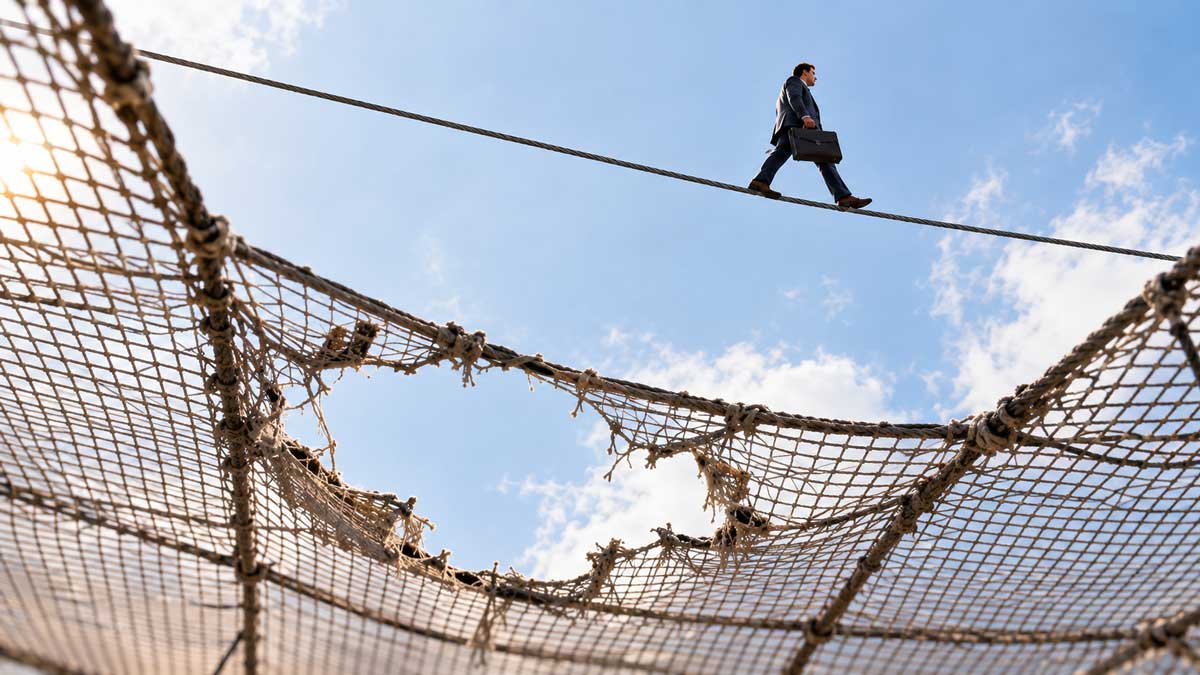 Businessman-Crossing-a-Torn-Safety-Net